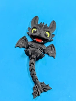 Брелок Дракон Беззубик Articulated Toothless Dragon Keychain Черный 10 См 3Д Печать