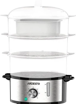 Пароварка ARDESTO 800Вт, чаша-3.4/3.4/3.4л, резервуар для води -1л, механічне керування, 3 яруси, метал/пластик, чорний (STC-K1S)