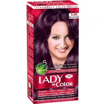 Фарба для волосся Lady Іn Сolor №3.66 баклажан (тюбик з крем-фарбою 50 мл, флакон з окислювачем 50 мл, бальзам 15 мл)