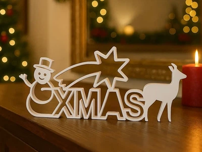 Статуетка настільна Xmas зі сніговиком та оленем. Aivory