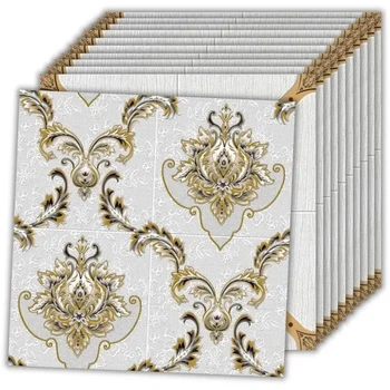 Самоклеюча 3D панель "Білий Вінтаж Gold" з рельєфним орнаментом, 700×770×4 мм