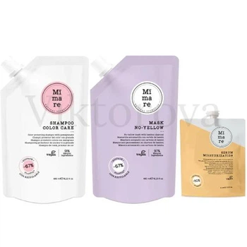 Набор для защиты цвета волос и против желтизны Mimare: Шампунь Mimare Color Care Shampoo 480 мл + Маска Mimare No-Yellow Mask 480 мл + Серум Mimare Moisturization Serum 40 мл