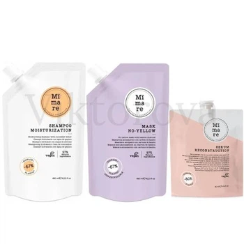 Набор для увлажнения волос и против желтизны Mimare: Шампунь Mimare Moisturization Shampoo 480 мл + Маска Mimare No-Yellow Mask 480 мл + Серум Mimare Reconstruction Serum 40 мл