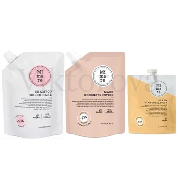 Набор для защиты цвета и восстановления волос Mimare: Шампунь Mimare Color Care Shampoo 200 мл + Маска Mimare Reconstruction Mask 200 мл + Серум Mimare Moisturization Serum 40 мл