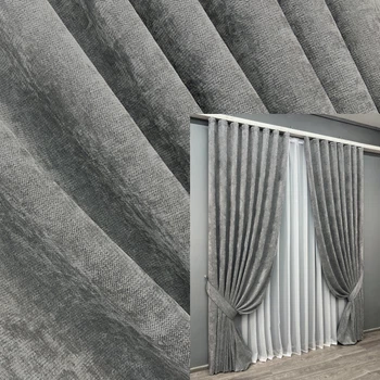 Комплект готових штор VR-Textil Шеніл преміум VELMIRA Rich № 1923ш Сірий 200х290 см 2 шт (32-345)