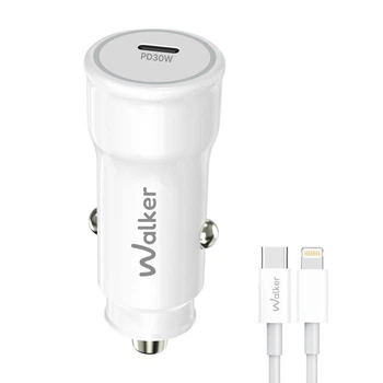 Автомобильное зарядное устройство WALKER 30W Type-C 1м белое (658508)