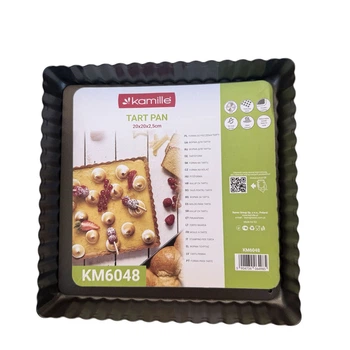 Форма для запікання тарти Kamille 20*20*2,5см з вуглецевої сталі квадратна сіра КМ6048