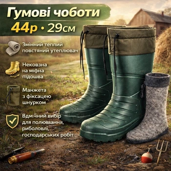 Сапоги резиновые высокие мужские 44 размер (29 см) утепленные (14468)