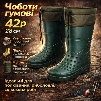 Чоботи гумові високі чоловічі 42р 28см утеплені (14468)