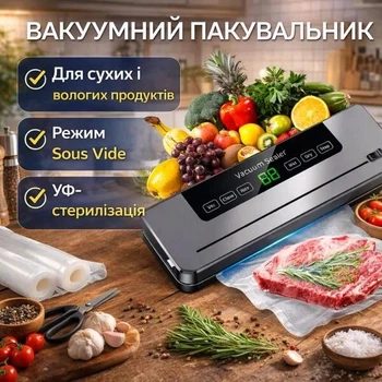 Вакуумный упаковщик сухих/влажных продуктов с УФ-стерилизацией в режиме Sous Vide + упаковочные пакеты