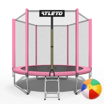 Батут детский Atleto 252 см с сеткой и лестницей розовый (42400446)