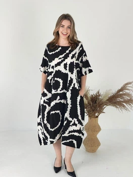 Женское платье Saimeiqi из штапеля, черно-белого цвета с узорами, one size (1311-30)