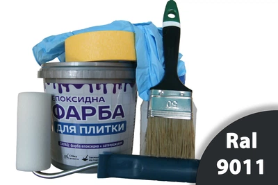 Эпоксидная краска для плитки и керамики ArtCraft 1,5 кг Черная двухкомпонентная (А+В) + набор для покраски (валик, кисть, перчатки, малярная лента)