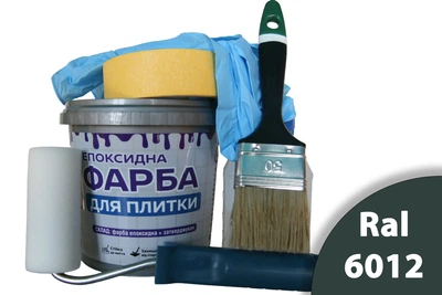 Эпоксидная краска для плитки и керамики ArtCraft 1,5 кг Зеленая двухкомпонентная (А+В) + набор покраски (валик, кисть, перчатки, малярная лента)