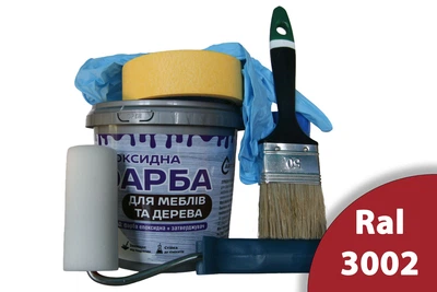 Эпоксидная краска для мебели и дерева ArtCraft 1.5 кг красная двухкомпонентная (А+В) + набор покраски (валик, кисть, перчатки, малярная лента)
