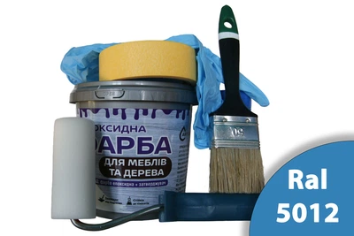 Эпоксидная краска для мебели фасадов и дерева ArtCraft 3 кг голубая двухкомпонентная (А+В) + набор покраски (валик, кисть, перчатки, малярная лента)