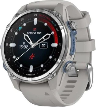 Смарт-годинник Garmin Descent Mk3 43 mm Stainless Steel with Fog Gray Silicone Band (010-02753-04/03)