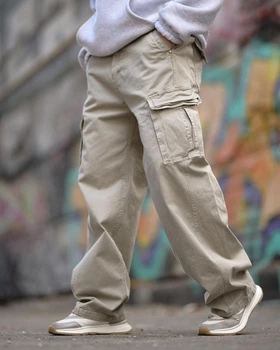 Чоловічі карго штани Oversize бежеві Beige BT5297 джинс катон широкі streetwear urban tactical 28