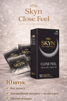 Презервативы SKYN безлатексные Close Feel 10 шт с плотной посадкой полиизопреновые с гладкой поверхностью non-latex condoms для максимально естественных ощущений и комфорта во время интимной близости гипоаллергенные skyns