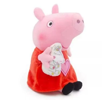 Плюшевая игрушка Свинка Пеппа с Единоорогом и вышитым сердцем 30 см Peppa из семьи Пеппа Розовая