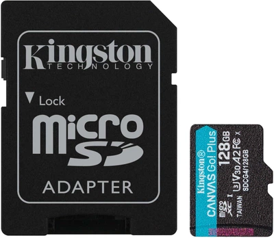 Карта пам'яті Kingston microSD 128GB C10 UHS-I U3 A2 V30 R200/W100MB/s + SD