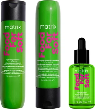 Набор Matrix Food For Soft для увлажнения волос Шампунь 300 мл + Кондиционер 30 мл + Мультифункциональное масло-сыворотка 50 мл (3474637141936/3474637141929/3474637142360/3474637142001)