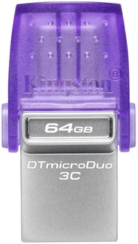 Накопичувач Kingston 64GB USB 3.2 Type-A Gen1 + Type-C DT microDuo 3C R200MB/s