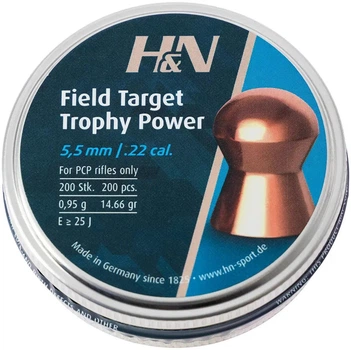 Кулі H&N Field Target Trophy Power 5.5 мм (0.95 г) з мідним покриттям 200 шт, PCP