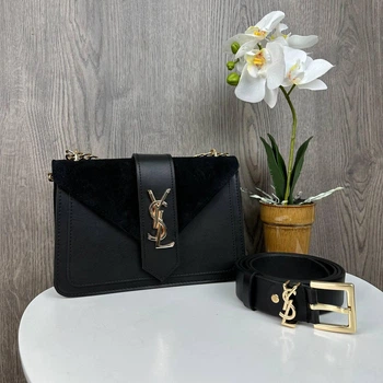 Жіноча замшева міні сумочка клатч, маленька сумка YSL замша міні-сумка Чорний із золотом Store
