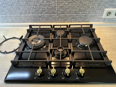 Варильна поверхня газова Luxor Gold Retro 60 Emaille Turbo Wok Italy BK + кругла підставка Wok у подарунок, чорний