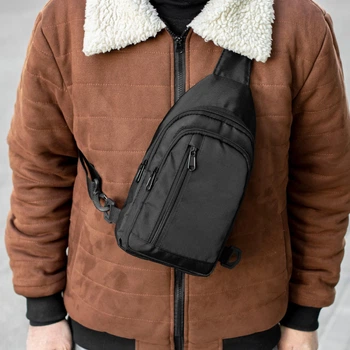 Сумка-слинг нагрудная Bulava Black, однолямочный рюкзак из Оксфорда 1000Д, черный, 30х17х10 см