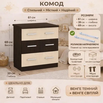 Комод 3А Компанит Венге темный + венге светлый (32685367)