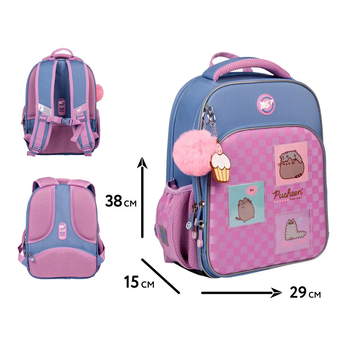 Рюкзак школьный каркасный для девочки 1-4 класс YES Pusheen Пушин Playful S-78 (Yes 559864) голубой сиреневый