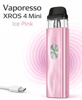 Pod-система Vaporesso XROS 4 Mini Ice Pink под система до 30Вт электронная сигарета 1000 мАч от 0,4 до 1,2 Ом алюминиевый сплав и пластик