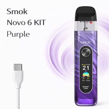 Многоразовая Pod-система Smok Novo 6 KIT Purple вейп 1750мАч под система смок ново 6 фиолетовая электронка мощность до 40Вт быстрая зарядка