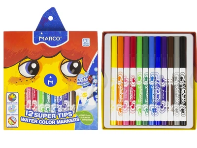 Фломастеры Marco Super Washable 12 цветов, смываются водой, детские маркеры 1630-12CB