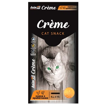 Кремовые лакомства со вкусом курицы и креветок для котов AnimAll Сreme 6х15 г (2000981280406)