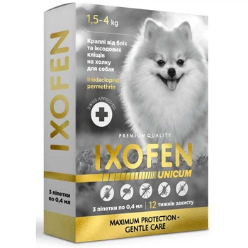 Unicum IXOFEN - Противопаразитарные капли против иксодовых клещей, блох и комаров для собак 1.5-4 кг (4820275973191)