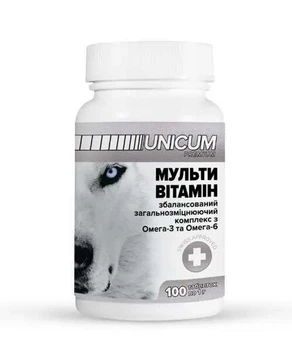 Кормова добавка Мультивітаміни з Омега-3 и Омега-6 для собак Unicum Premium 100 таб. / 0,5 г (4820150201869)