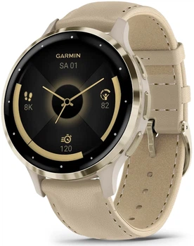 Смарт-годинник GARMIN Venu 3S Soft Gold S. Steel Bezel w. French Gray Case and Leather Band (010-02785-55)