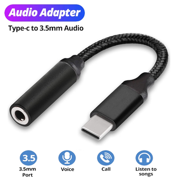 Аудіо-перехідник USB-C на Mini-jack 3.5 мм для смартфонів Black, адаптер AUX 3.5 мм під дротові навушники, аудіокабель для Samsung / Xiaomi / iPhone / Pixel / Huawei / OnePlus