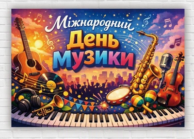 Паперовий плакат "День музики. Музичні інструменти" 110х75 см