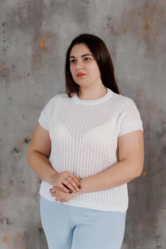 Женская вязаная футболка сетка ART KNIT белая, S-M 043746
