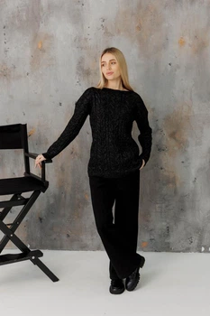 Вязаный женский джемпер Асоль ART KNIT черный с люрексом, L-XL 043568
