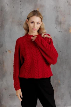 Женский вязаный джемпер с косами Фиона ART KNIT красный, One Size 043015