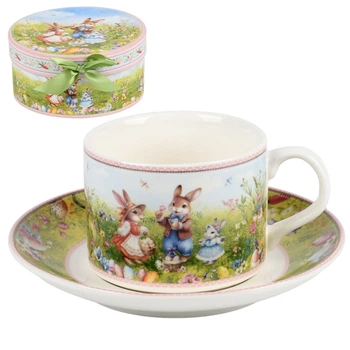 Подарочная чашка с блюдцем Easter Tale R40721 160 мл диаметр 14 см Разноцветный