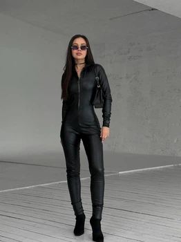 Жіночий теплий комбінезон з еко-шкіри Uaclothes 44-46 Чорний (like36259-166821357)