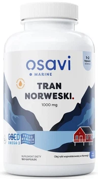 Риб’ячий жир Osavi Tran Norweski 1000 мг 180 капсул (5904139923962)