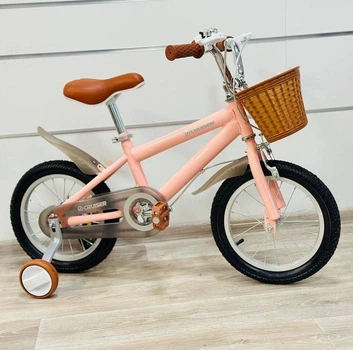 Детский велосипед 14" M01 Classic British Style Легкая алюминиевая рама, ручной тормоз, корзина и страховочные колеса Розовый, 12