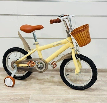 Детский велосипед 14" M01 Classic British Style Легкая алюминиевая рама, ручной тормоз, корзина и страховочные колеса Кремовый, 14